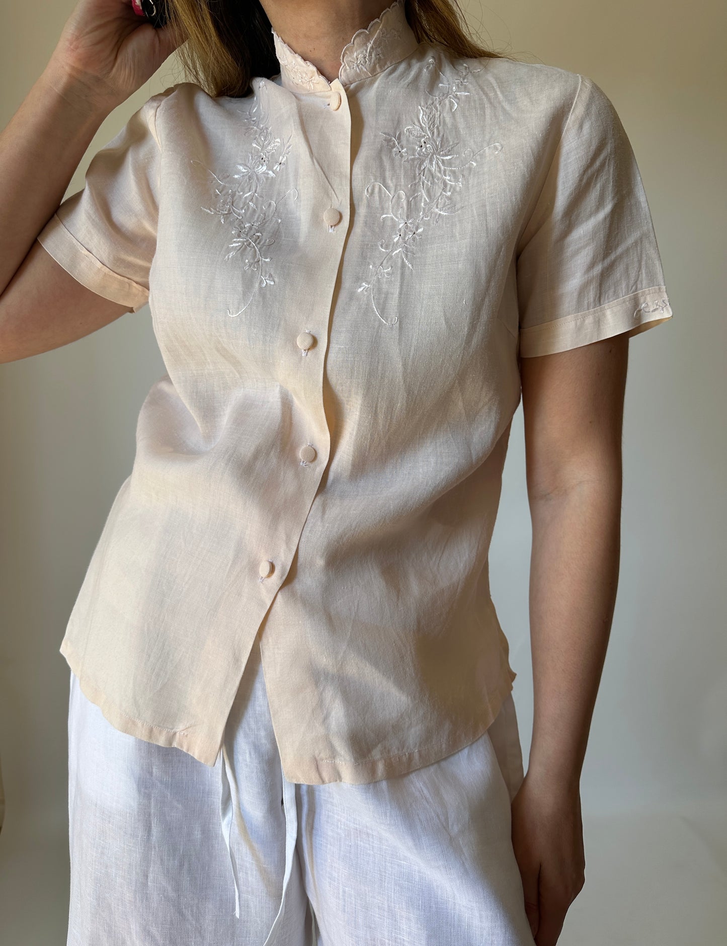 Romantic embroidered linen shirt