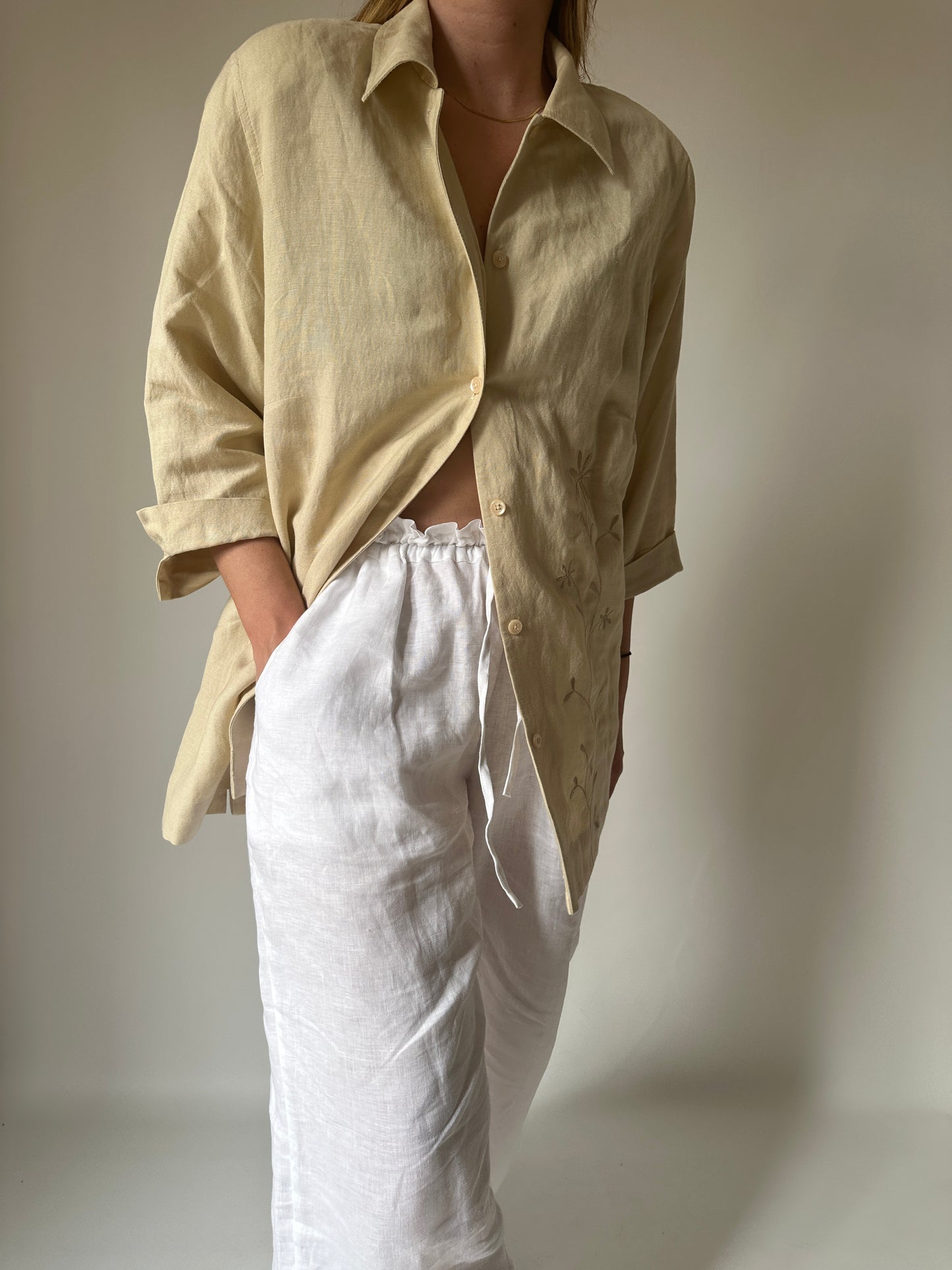 Sand linen blend shirt