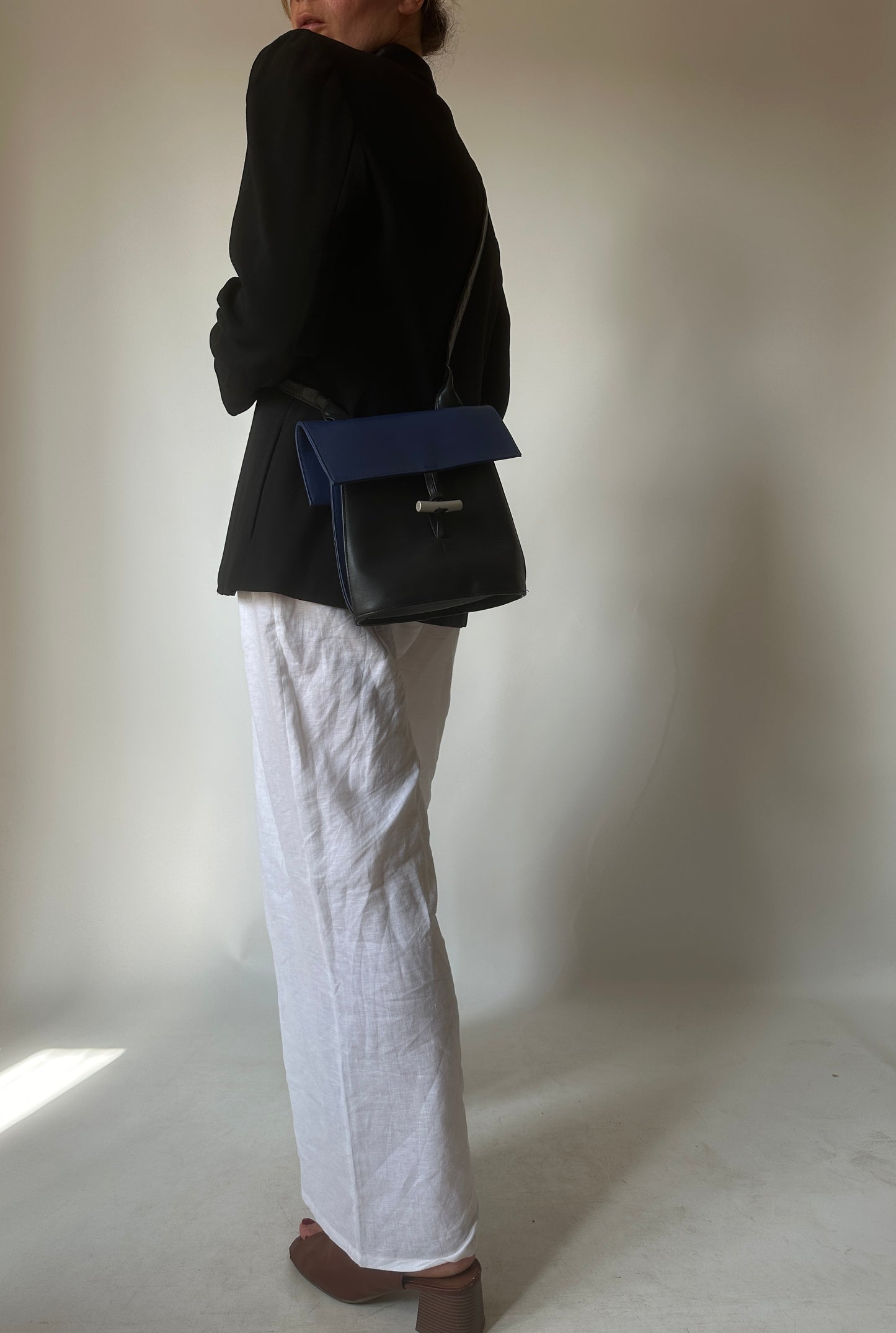 Black and blue leather bag