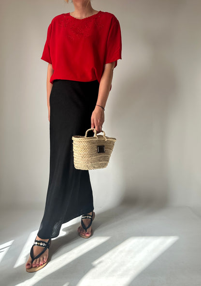 Embroidered red silk shirt