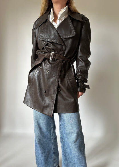 Brown soft leather trench