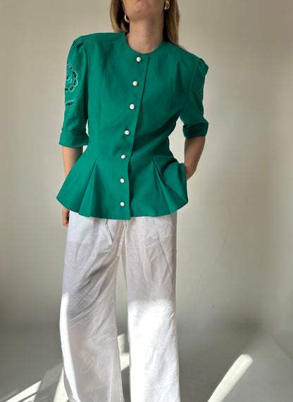 Tailored emerald linen jacket