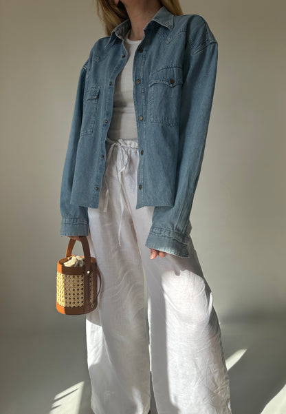 Wampum denim cropped shirt