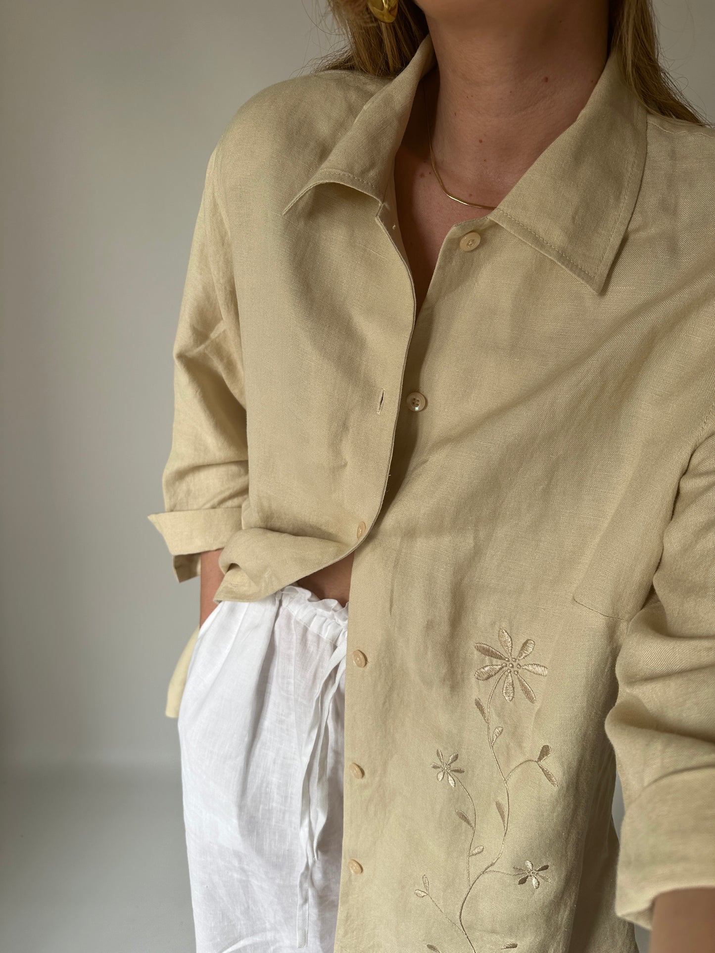 Sand linen blend shirt