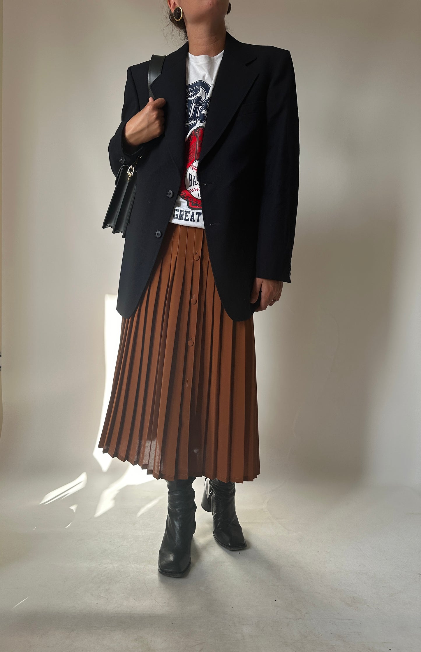 Terracotta silk pleated skirt