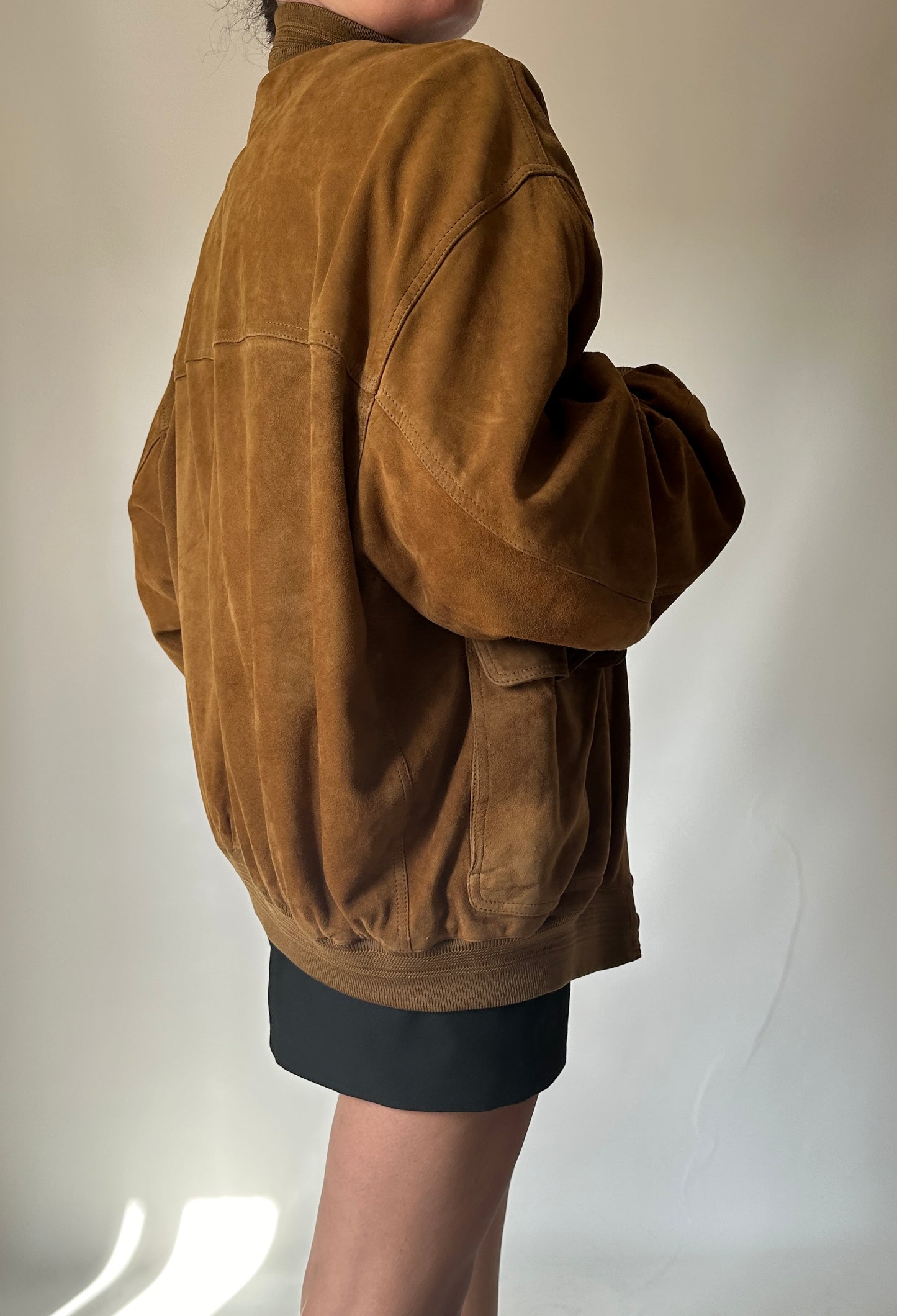 Genderless brown suede bomber