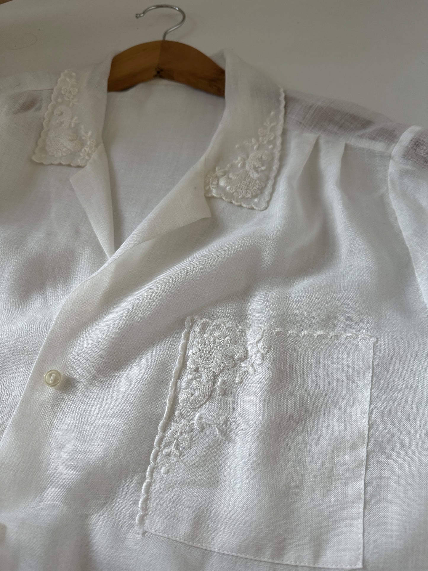 Embroidered sheer white shirt