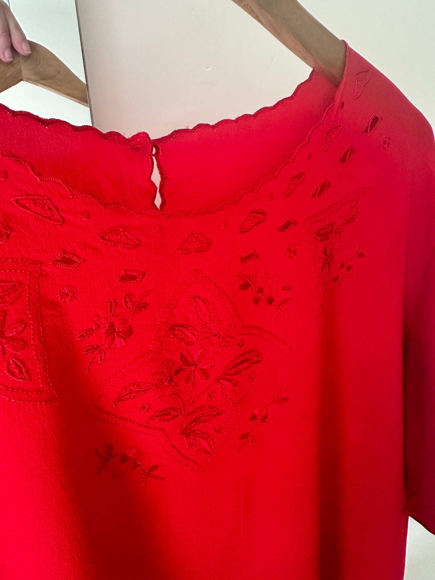 Embroidered red silk shirt