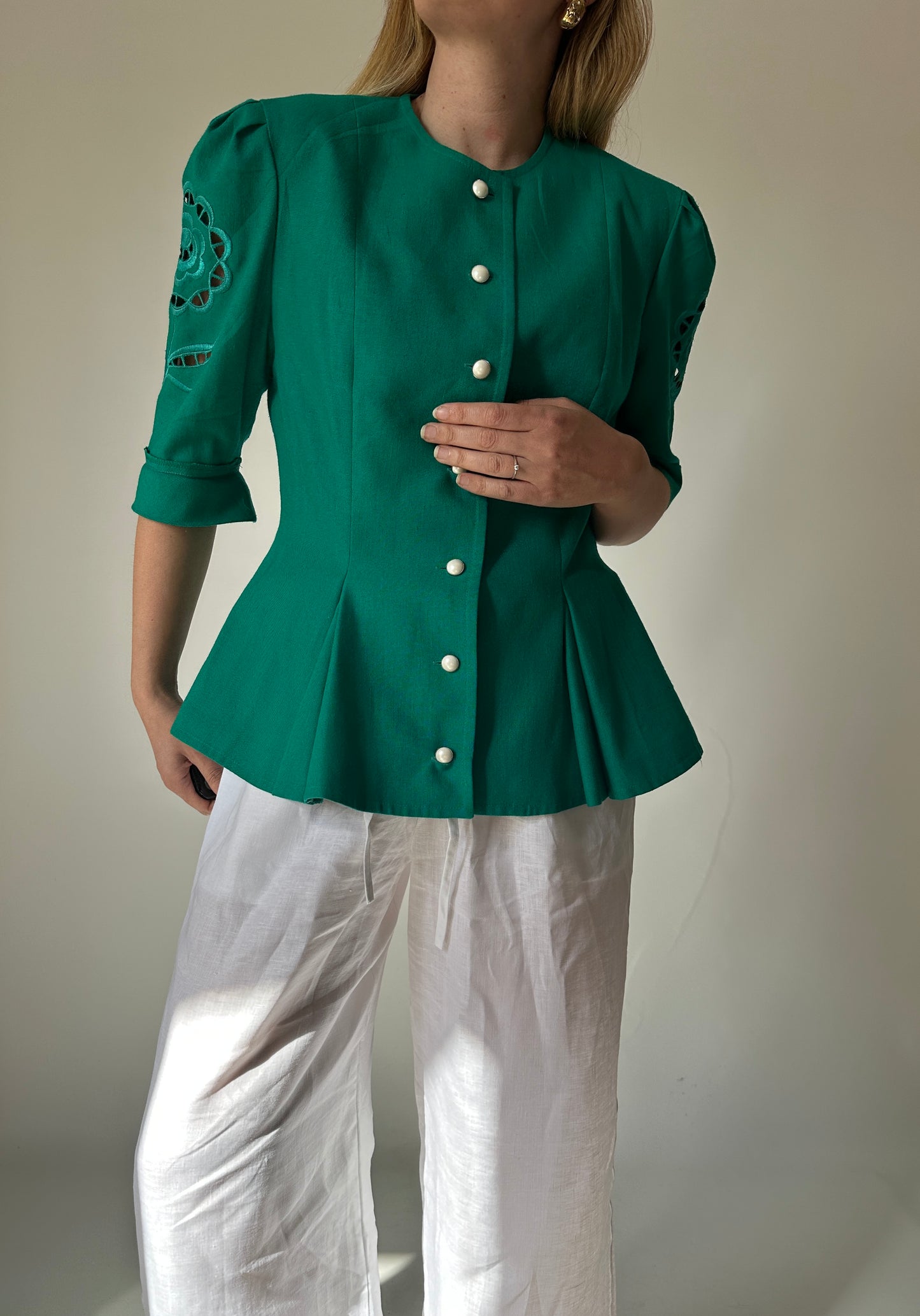 Tailored emerald linen jacket