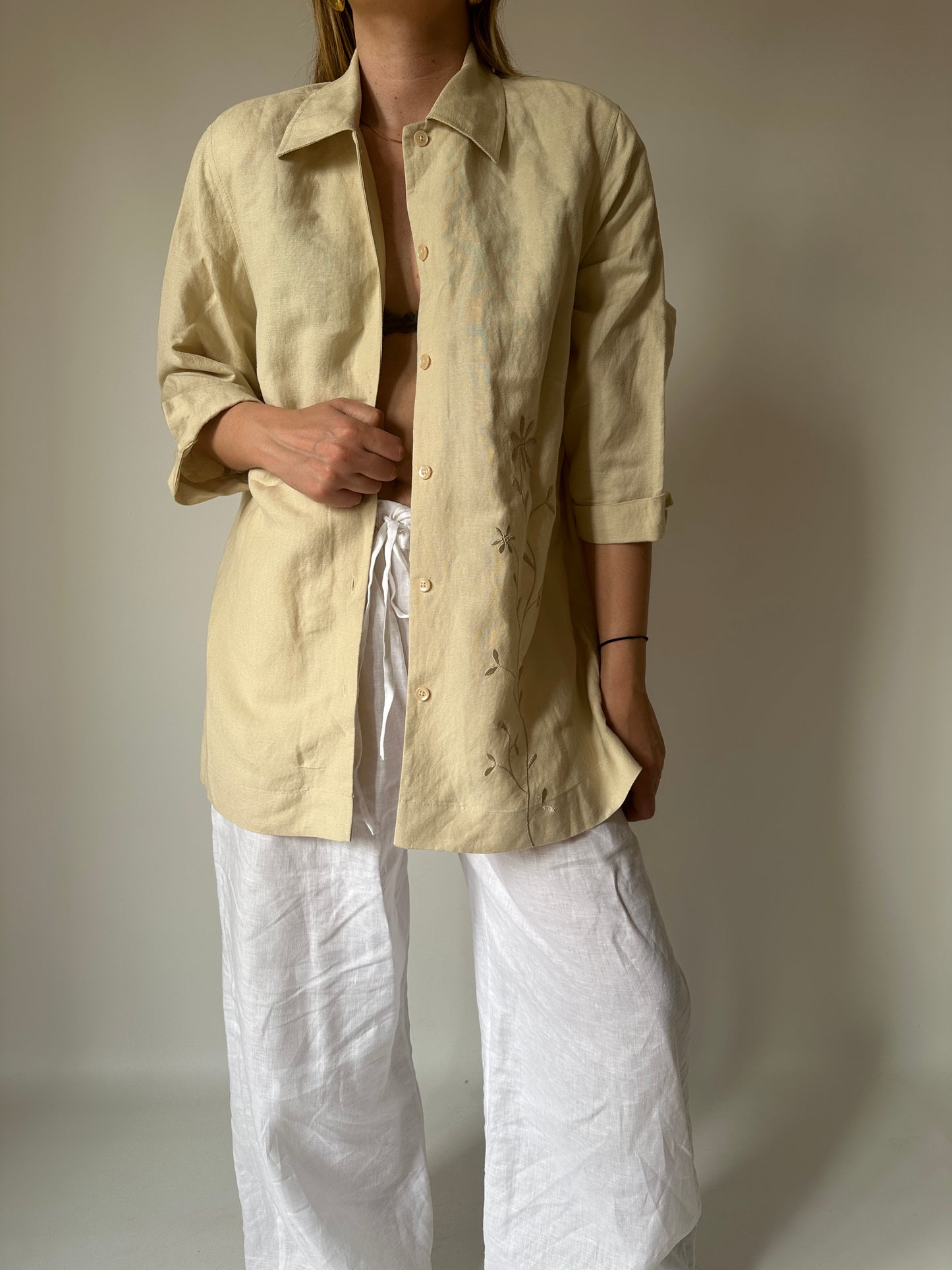 Sand linen blend shirt