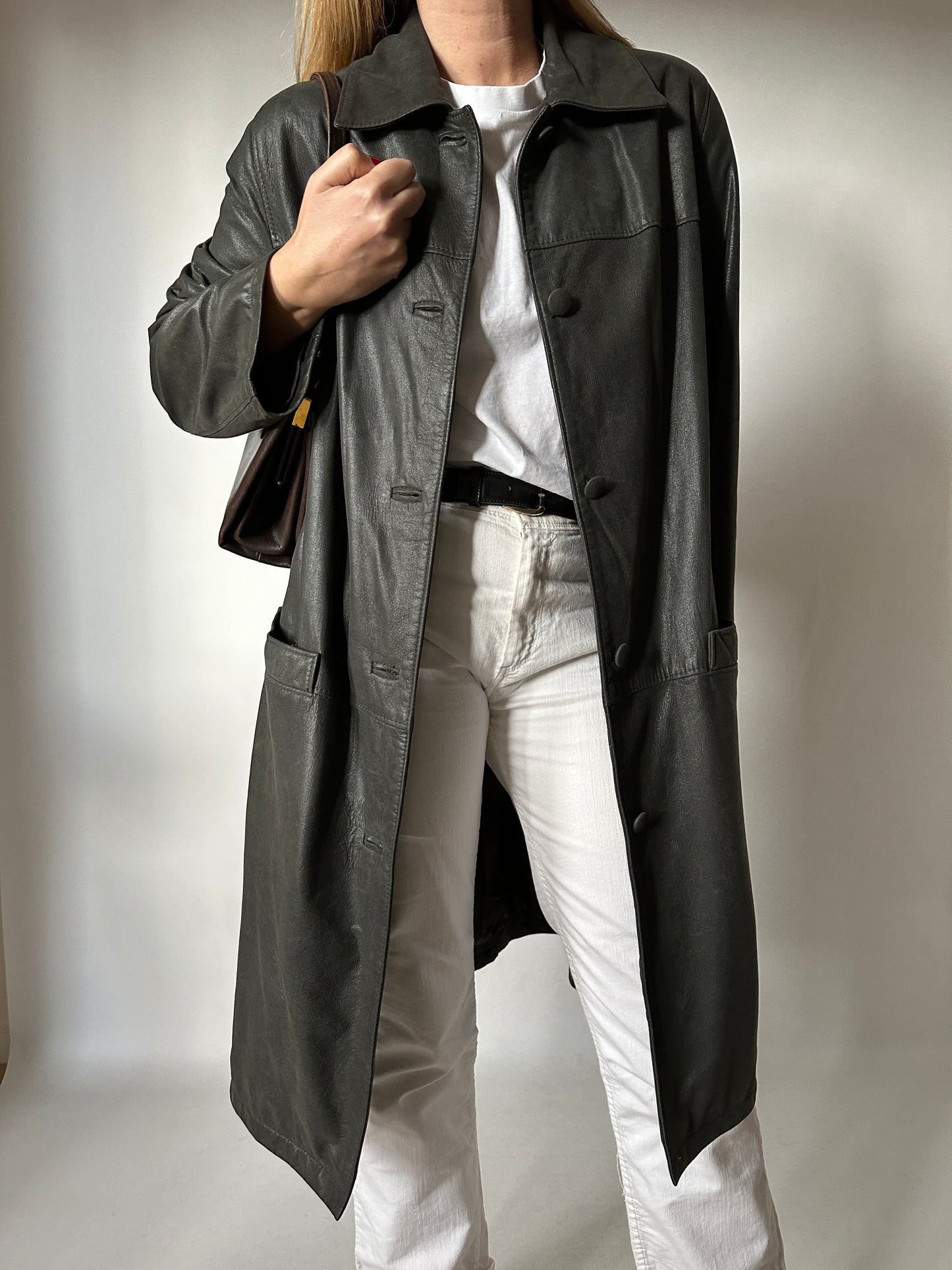 Leather soft trench coat