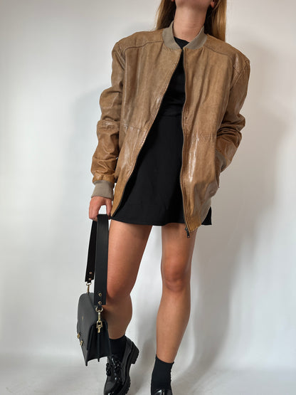 Real leather used effect bomber jacket